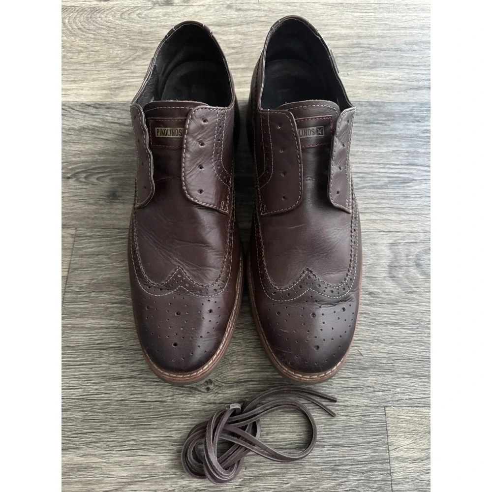 Pikolinos Mens Dress Shoes Sz 12 Brown Leather Round Toe Lace Up Wingtip Oxfords